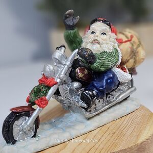 Vtg Motorcycling Santa Claus 1960 unique Polyresin Hand painted Christmas